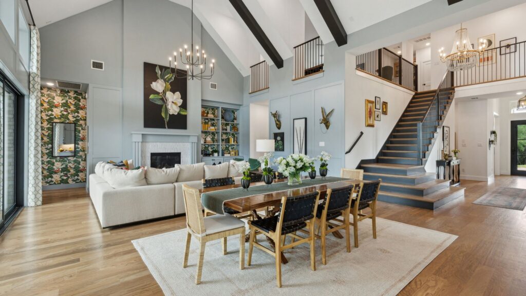 Living area in the Windsong Ranch Hudson II model home in Prosper, TX.